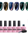 Cat Eye Gel Nail Polish Kit With UV LED Colors Vegan Cruelty Free HEMA Free Gentle On Natural Nails Set Of 6 10ml bottles