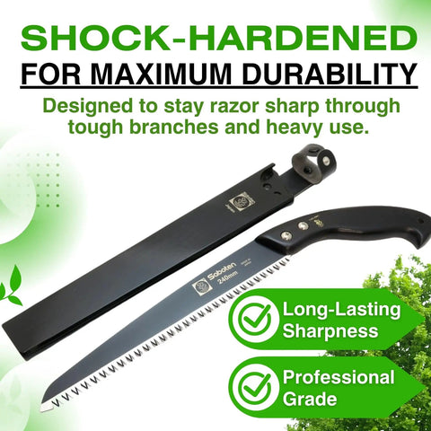 Japanese Pruning Saw With Fluorine Coated High Carbon Steel Blade 9.4 Inch Tooth Pitch 7.5 Millimeter Smooth Pull Cuts That Bite