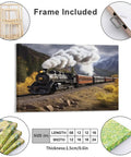 Steam Locomotive Train Canvas Wall Art for Living Room and Bedroom Decor, framed 18x12 inch HD vintage landscape print with hooks