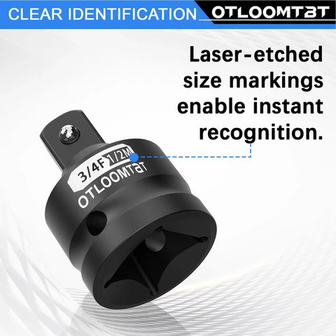Close-up of 11 Piece Impact Socket Adapter And Swivel Socket Set In Chrome Moly Steel with laser-etched size markings.
