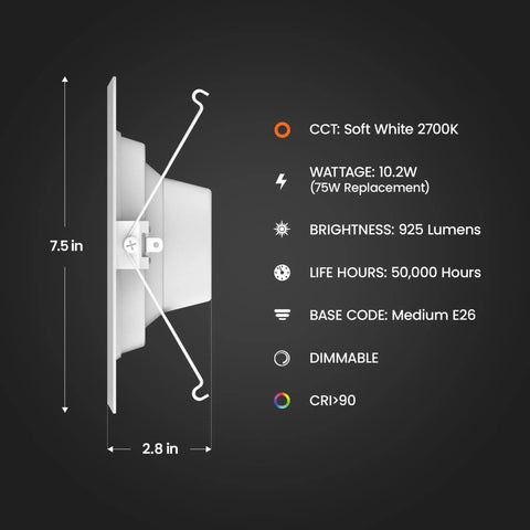 Easy Install Diy Friendly Dimmable LED Recessed Downlight Retrofit Kit Fits Most 5 To 6 Inch Housings Baffle Trim side view