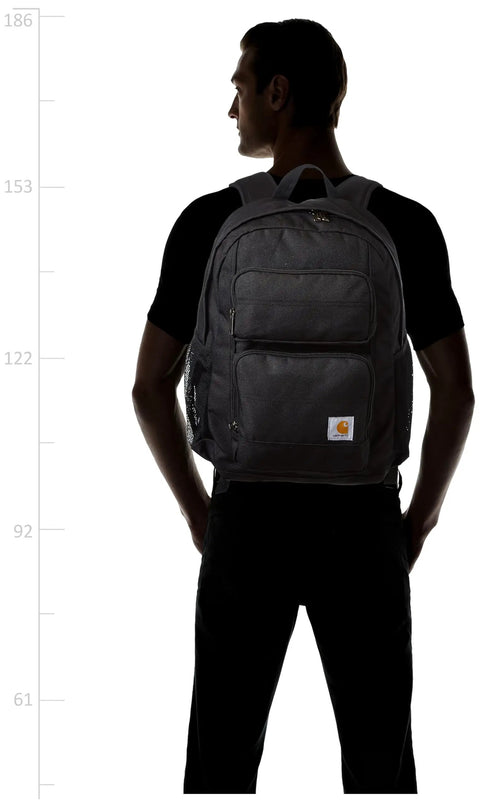 Person wearing 27L Single Compartment Laptop Backpack With Durable Duravax Base Rain Defender Water Repellent 1200 Denier Polyester