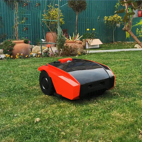 Fully Automatic Smart Lawn Mower Robot With Rainproof Seal, Super Quiet Trimming, Dope Path Planning, Bright Orange Finish in yard