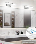 Modern bathroom with LED Vanity Lights 15.7 Inch Adjustable Bathroom Wall Light Over Mirror Chrome Modern Vanity Lighting, showing retractable rods.