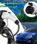 Heavy Duty EV Charger Holder Kit With J Hook Cable Organizer Wall Mount Nozzle Dock For SAE J1772 Tesla, white connector with black mount.