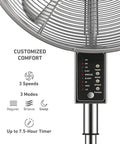Control panel of 16 Inch Chrome Digital Metal Stand Fan With 3 Speed Settings, 75 Degree Oscillation, 20 Degree Head Tilt, Adjustable Height