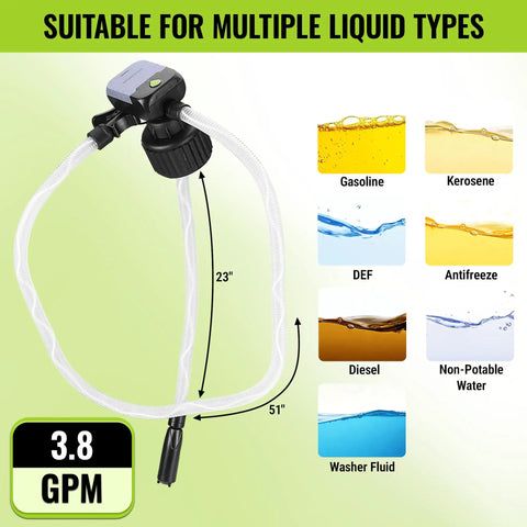 Boss Built Electric Fuel Transfer Pump With Auto Stop Sensor Plus Buzzer Sound And 3.8 Gpm Output for use with multiple liquids.