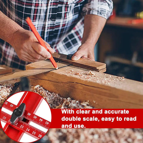 Slick 4 In 1 Router Milling Groove Bracket With Heavy Duty Aluminum Circle Cutting Jig And Cabinet Hardware Locator Featuring Dead On Automatic Center Punch For No Sweat Woodworking in use, marking a woodworking project.