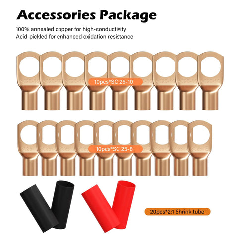 4 Gauge AWG Power Ground Wire Kit 15 Ft Black And 15 Ft Red With Heavy Duty Shielded CCA Soft Automotive Wiring For Car Audio Amp Speaker RV Trailer Marine Solar Needs Plus Lugs And Heat Shrink Tubes, copper lugs and heat shrink kit