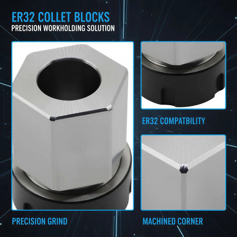 ER32 Collet Block Set Square Hexagon Workholding Holder For CNC Milling Lathe 40Cr Alloy Steel precision machined with hexagon shape