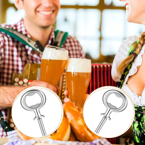 Front view: two silver Cunhill metal bottle opener inserts with circular rings and threaded stems
