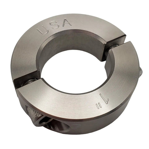 Two Piece Split Shaft Collar With 1.00 Inch Bore Clamping Stainless Steel 303 Grade Includes Screws 1 Pack Made in USA close-up view