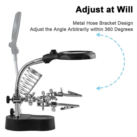 Helping Hands Magnifying Glass Soldering Station With LED Lighted Magnifier 3.5X 12X and Pro Grade Alligator Clip Clamps on stand