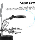 Desktop LED Magnifying Glass Soldering Station With 2.5X 7.5X 10X Lenses, adjustable alligator clamp stand