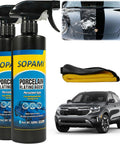 Ceramic Coating Spray Kit Two Pack Dope For Quick Detailing, High Gloss Car Polish And Paint Sealant bottles with car in background