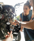 Top Notch Motorcycle Chain Tensioner Kit With Roller Guide For Off-Road Bikes Durable Iron Make Your Ride Safe And Smooth Corrosion Resistant Gear To Keep Things Tight. black iron tensioner installed on off-road motorcycle chain
