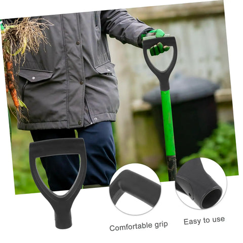 Replacement D Shaped Garden Shovel Handle With Plastic Grip Comfortable Grip Reduces Hand Fatigue Easy To Install Durable Spade Handle For Garden Tools shown in use with close-up details.