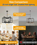 Height Adjustable Matte Black Chandelier Six Light 25 Inch Modern Industrial Dining Room Pendant Light with size comparison