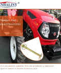One Half Inch By Six And A Quarter Inch Swivel Hitch Pin displayed next to red tractor, rust-resistant, secure equipment use