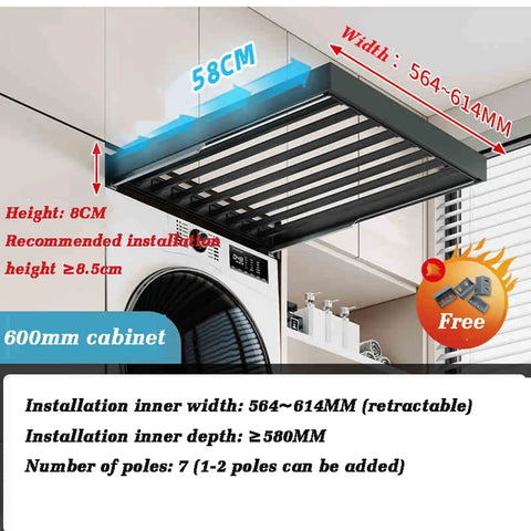 Retractable Under-Cabinet Drying Rack For Pants, Space-Saving Wardrobe Organizer with aluminum frame, dimensions 564-614mm
