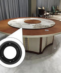 Straight Up Heavy Duty 12 Inch Lazy Susan Turntable With Smooth Ball Bearing Spin 5 16 Thick Round Swivel Base For Cabinets Rust Resistant Galvanized Steel Kitchen Hardware installed in a wooden table.