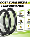 Two 2 Pack Fat Tire Bike Inner Tubes 20x3.0 20x3.3 20x3.5 With Schrader Valve And 2 Tire Levers displayed with performance features
