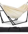 2 In 1 Outdoor Hammock With Stand Hangout Ready Swing Chair Portable Heavy Duty Steel Frame Backyard Vibe White with carry bag