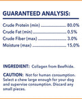 Nutritional information and caution for CareChewz Collagen Twist Keys Dog Chew Treats 6 To 7 Inch Natural Flavor Beef Hide Dental Style Snack.