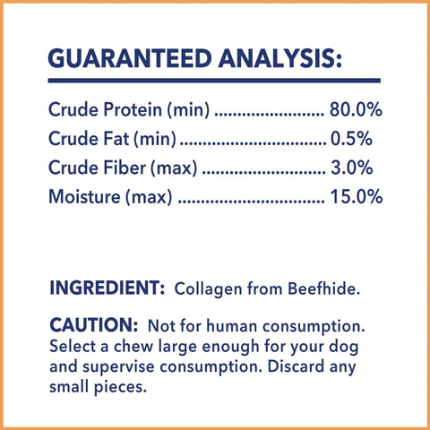 Nutritional information and caution for CareChewz Collagen Twist Keys Dog Chew Treats 6 To 7 Inch Natural Flavor Beef Hide Dental Style Snack.