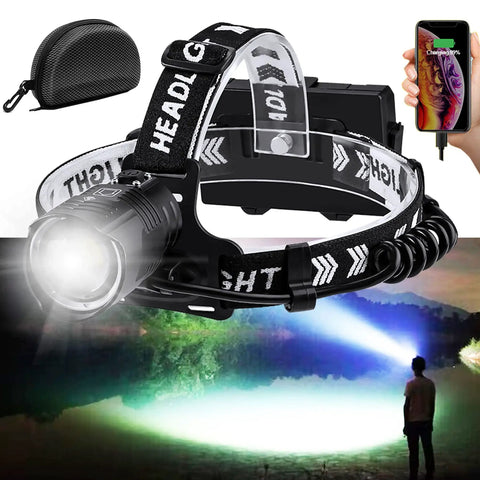 Rechargeable 2000 Lumen Headlamp With Zoomable Spot And Flood Beams, Red Rear Light, 3X2600mAh Batteries, user in nature
