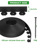 No Dig Landscape Edging Kit With 3 Rolls 33 Feet Each And 150 Spikes showing product dimensions