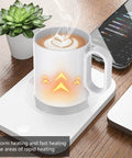 Kick Those Cold Coffee Sips To The Curb With This Electric Desk Mug Warmer featuring three custom temperature settings, hot coffee in white mug.