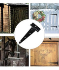 Beefy Heavy Duty Black Iron T Hinge With Screws For Outdoor Fencing And Barn Doors Rustproof Gate Hardware with images of usage.