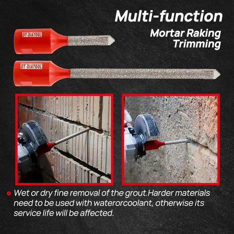 Diamond Mortar Raking Bit With Carbide Tipped Tip For Tuck Pointing And Mortar Removal in use with angle grinder on masonry