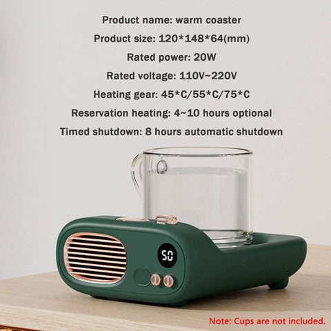 Keep Your Favorite Brew Piping Hot Desk Mug Warmer With Three Cozy Heat Levels And Gentle Glow Indicator For Home Office Coffee Cup Beverage Heater Continuously Locking In Ideal Sipping Temperatures Evergreen displayed on a wooden table.