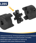 Exploded view of uxcell L095 flexible 3-piece L-jaw coupling set with Buna-N rubber spider, black automotive components