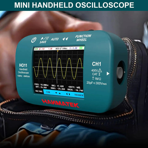 On The Go Handheld Digital Oscilloscope With 10MHz Bandwidth 48MSaS Sampling 2.8 Inch Color Display, showing waveform screen