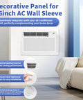Decorative panel for 26 Inch PTAC Wall Sleeve for through the wall AC unit installation in a residential living room setting.