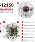 Diagram of Rear Wheel Hub Bearing Assembly Pair Drop In Ready For Chevy Impala Monte Carlo with specifications
