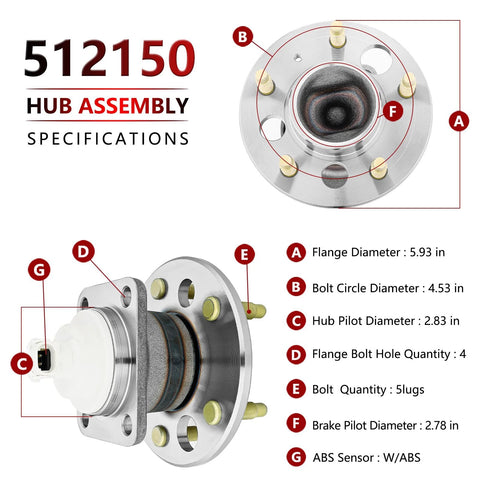 Diagram of Rear Wheel Hub Bearing Assembly Pair Drop In Ready For Chevy Impala Monte Carlo with specifications