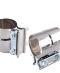 Top Tier 2.5 Inch Lap Joint Band Clamp For Exhaust Systems 304 Stainless Steel Pipe Connector Universal Fit 2 Pack, showing two clamps.