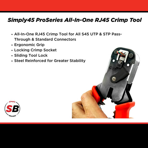 ProSeries All-In-One RJ45 Ethernet Crimping Tool Workhorse in hand, detailed view showing handle grip and steel reinforcement