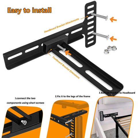 Ultra Tough Headboard Brackets For Metal Bed Frame Universal Adjustable Wall Mount Kit With Footboard Extension Solid Steel Black Finish installation guide with detailed parts.