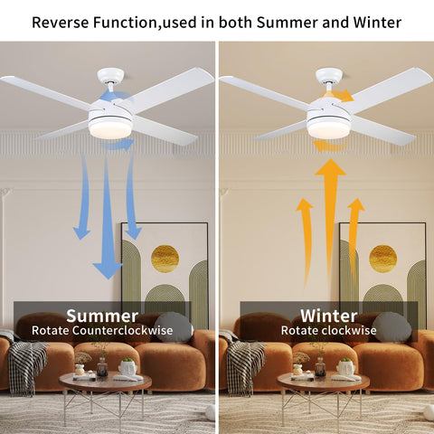 52 Inch Ceiling Fan With Light And Remote LED Dimmable Modern Ceiling Fan showing reversible function for summer and winter use