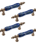 Chinese Style Ceramic Cabinet Pulls Set Of 4 In Antique Bronze With Screws, Handcrafted Drawer Knobs, Blue Ceramic Detail