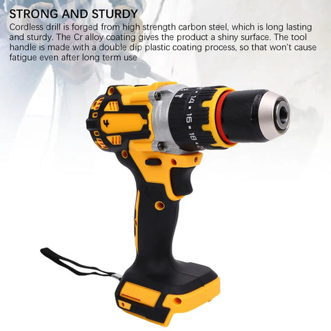 Versatile Cordless Electric Power Drill Featuring Knockout Beater Proof Grip And Snappy Pull Trigger For Quick Wood Plastic Screw Driving And Easy Home Improvement Tasks close-up of sturdy carbon steel design with ergonomic grip