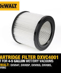 Cartridge Vacuum Filter Replacement For 4 To 5 Gallon Shop Vac Fits Most DXV Series DXV04T DXV05P DXV05S DXV08S DXV06G Durable Pleated Design