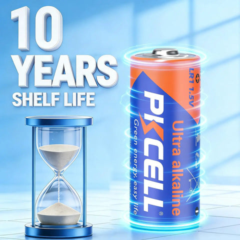 Built Different N Size Alkaline Batteries 1.5 Volt Non Rechargeable Power Cells Five Pack with 10 Years Shelf Life display.