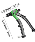 Grab This Badass 8-Inch Rivet Nut Gun Kit For Quick Repairs! Comes With Nine Mandrels And One Hundred Nuts For Metal Or Drywall Jobs. Perfect Stroke Control Makes Fastening Easy Plus Hard Case Keeps Gear Safe On Job Sites. 8.27-inch hand rivet nut tool, 12.5 cm