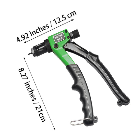 Grab This Badass 8-Inch Rivet Nut Gun Kit For Quick Repairs! Comes With Nine Mandrels And One Hundred Nuts For Metal Or Drywall Jobs. Perfect Stroke Control Makes Fastening Easy Plus Hard Case Keeps Gear Safe On Job Sites. 8.27-inch hand rivet nut tool, 12.5 cm